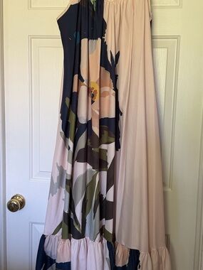 Buxom Blush and Navy Floral Panel Maxi Dress